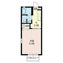 睦ハイツB 1Kの間取図画像