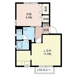 カトルセゾンB 1LDKの間取図画像