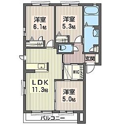 クレセオKOGA 3LDKの間取図画像