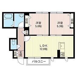 Kハイム3 2LDKの間取図画像