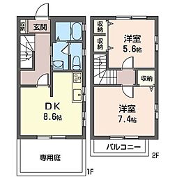 アドニス 1階2DKの間取り