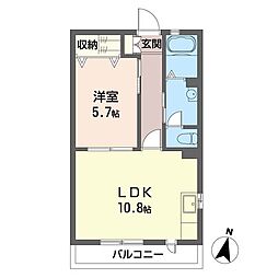 パレス花梨D 1LDKの間取図画像