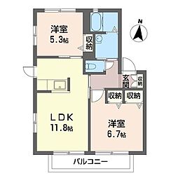 プリムヴェール2 2LDKの間取図画像