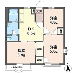 グレースハイツB 3DKの間取図画像