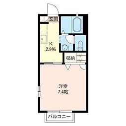 くすのきハウスA 1Kの間取図画像