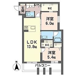 ルーエ清瀬 3階2LDKの間取り