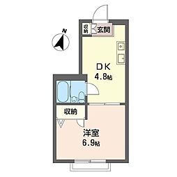 コム・フラット 2階1DKの間取り