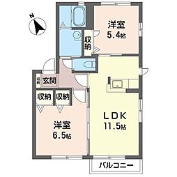 NAハイツ1 2LDKの間取図画像