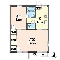 松原ハイツA棟 2Kの間取図画像