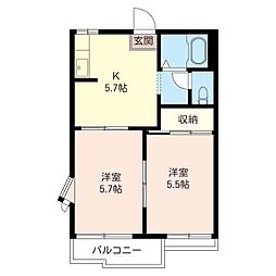 ハイツ友成C棟 2Kの間取図画像