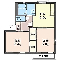 グリーンヒル　Ｂ 2階2DKの間取り