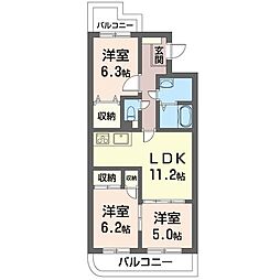 アメニティヒルズ 2階3LDKの間取り