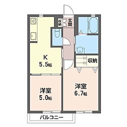 ウィスタリア・越路 2Kの間取図画像