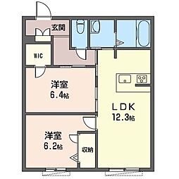 ドゥーヴェ　パルモア 1階2LDKの間取り