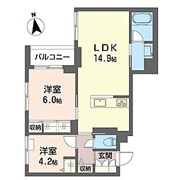 セントリビエ 2階2LDKの間取り