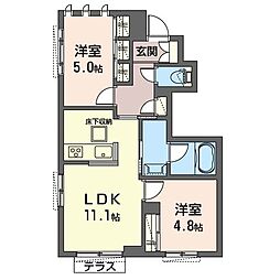 セレスト自由が丘 1階2LDKの間取り