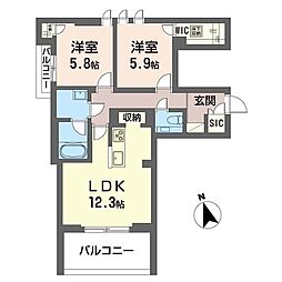 ベルクレール 2LDKの間取図画像