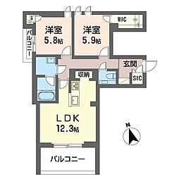 ベルクレール 2LDKの間取図画像