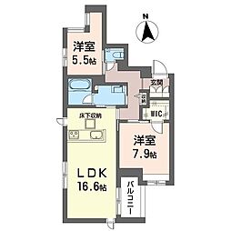 クオリスタ松陰神社 2LDKの間取図画像