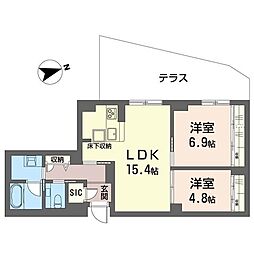 ベルシエル 2LDKの間取図画像
