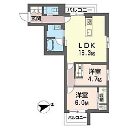 ベルシエル 2LDKの間取図画像