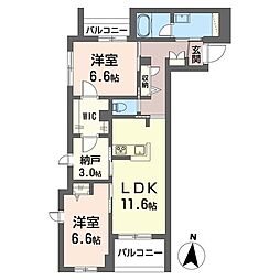アルフラット万願寺 2SLDKの間取図画像