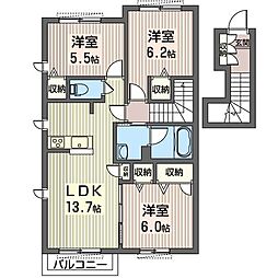 カメリア 2階3LDKの間取り