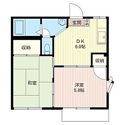 ドエル中神 2DKの間取図画像