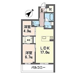 ウィズプラス浦和美園 イースト B棟 2LDKの間取図画像