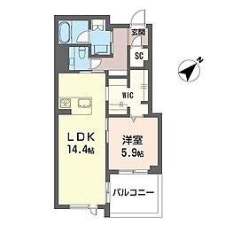WithPlus浦和美園EastB 1LDKの間取図画像