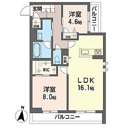 ラパン リュネール 2LDKの間取図画像
