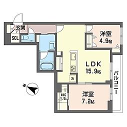 ニュートーム67 2階2LDKの間取り