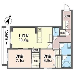 ノンシュガー70 2階2LDKの間取り