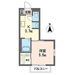 メゾンローゼ1 1Kの間取図画像