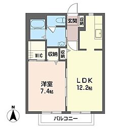 フレグランス吉川 00202 2階1LDKの間取り