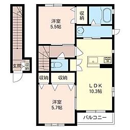 ラ・リズィエール　Ｂ 2階2LDKの間取り