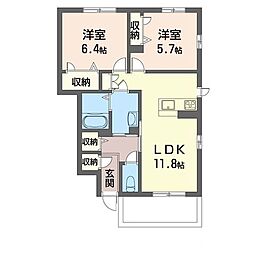 フロントマーレＡ 1階2LDKの間取り