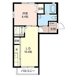 メゾン・ヴェールＢ 2階1LDKの間取り