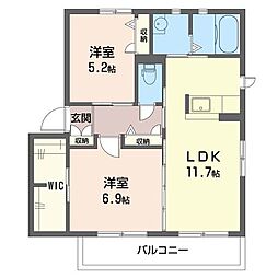 カトリーヌ　Ｅ 2階2LDKの間取り