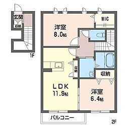 シャンティ韮川B 2LDKの間取図画像