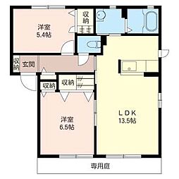 シャイニヒルB 2LDKの間取図画像