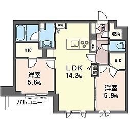 エルミタージュクール 1階2LDKの間取り