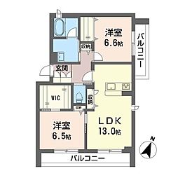 アルカディア宮原 2LDKの間取図画像