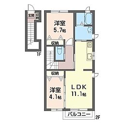レイクタウンヒルズ　Ａ 00201 2階2LDKの間取り