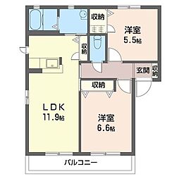 エスポワールフルールB 2LDKの間取図画像