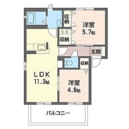ディア・ワンC 2LDKの間取図画像