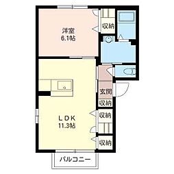 グランシード藤本B 1LDKの間取図画像