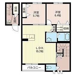 スパローハウス参番舘D 2LDKの間取図画像
