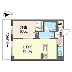 レザレII 00203 2階1LDKの間取り