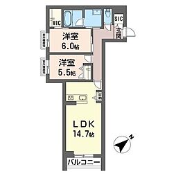 クラーロ 2LDKの間取図画像